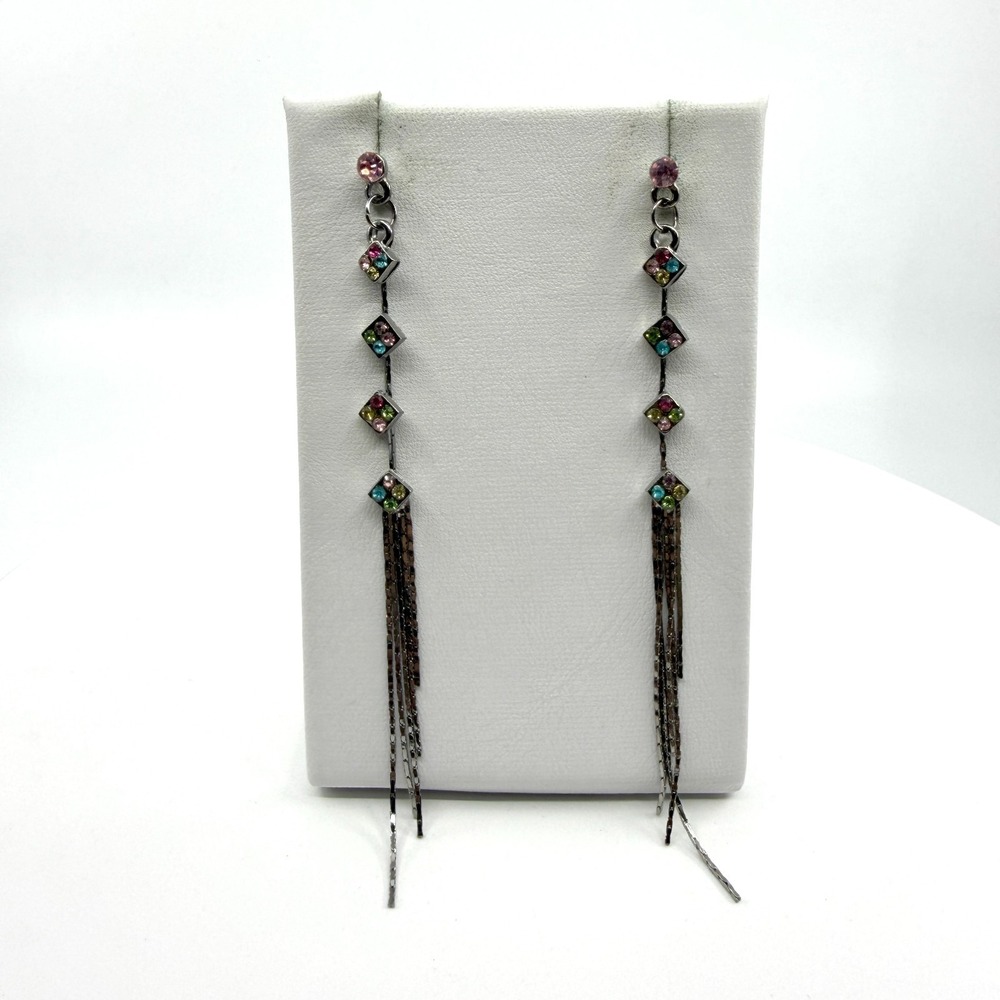 Multicolored Crystal Drop Earrings Rhodium Tone Statement Dangle Jewelry Gift
